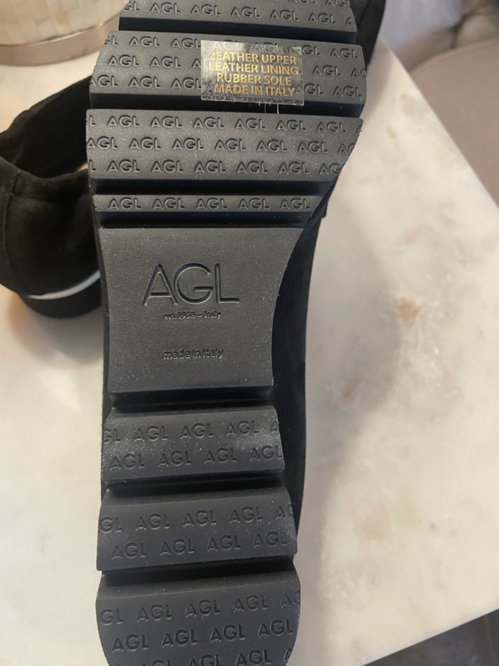 AGL Black Suede Pointed Loafer with White Trim - Picture 9 of 10